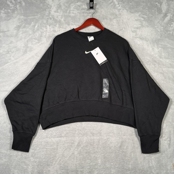 Nike Sweatshirt Womens Small Black Over Oversized Cropped Fleece DQ5761-010 - Picture 1 of 10